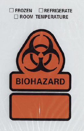 Bag Specimen Transport Clear with Document Pouch 6 X 9 Inch Zip Closure Biohazard Symbol / Storage Instructions Nonsterile by RD Plastics  ID B22